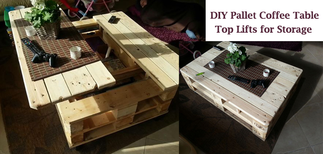 Diy Lift Top Pallet Coffee Table - Lift Top Coffee Table With Storage ...